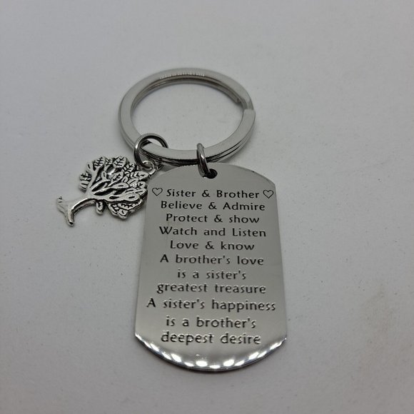Brother Or Sister Family Tree Keychain Gift Keyring Metal dogtag - Picture 2 of 6